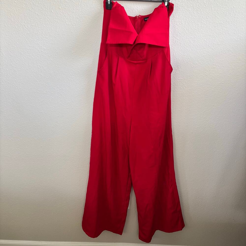 Boohoo Red Bandeau Tailored Wide Leg Jumpsuit Sleeveless Women's Size 12 - Picture 3 of 10